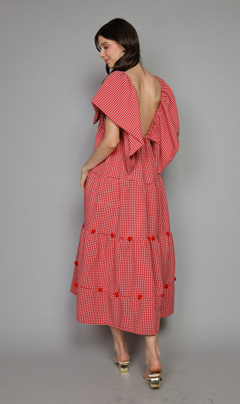 GS Pompoms Collection: Doug Seerksucker Maxi Dress in Red